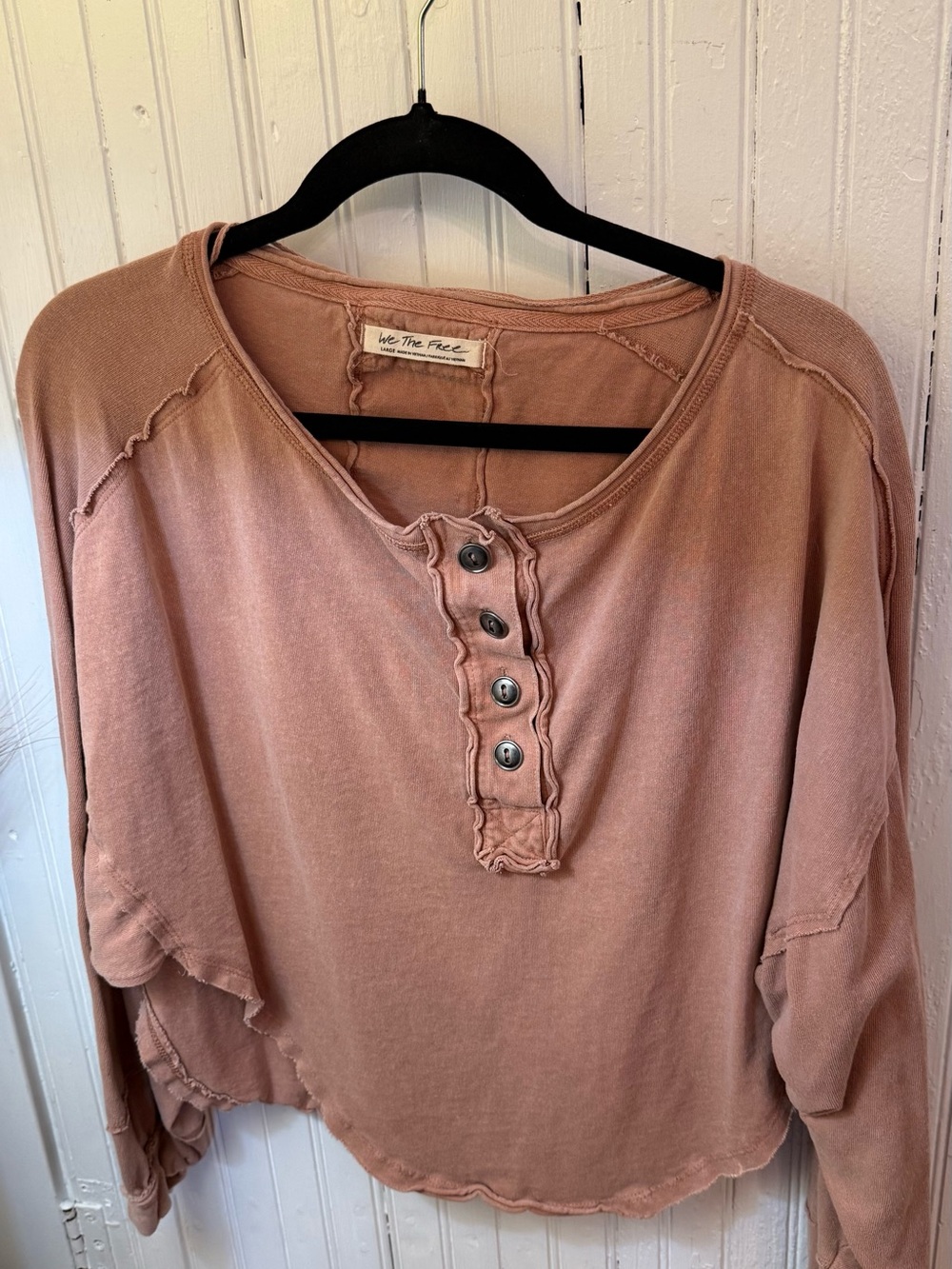 We The Free Mauve-Pink Button Henley Long Sleeve Top